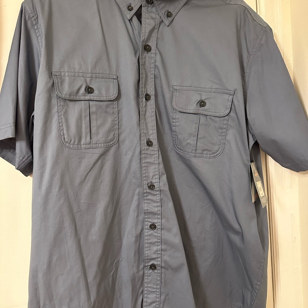 Men's Short-Sleeve Button-Down Shirt in Slate Blue - Casual Chest Pocket Style